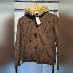 Cozy Brown Faux Fur Hooded Utility Jacket